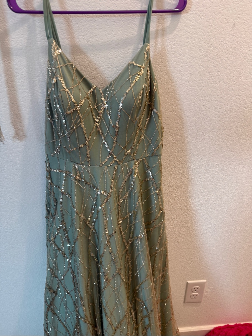 Gianni Bini Sage Green Prom Dress with Gold Sequin Overlay